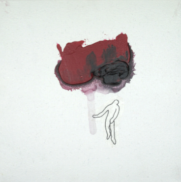 Sihoulette montant vers un nuage rouge et noir